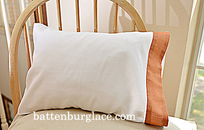 Baby Pillowcases.13x17in.White Raw Sienna trim. Set of 2